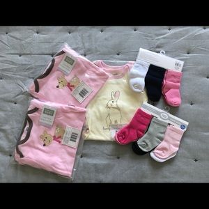 Lot of NEW 9-12 months Luvable Friends & Hudson Baby girl’s onesies, socks